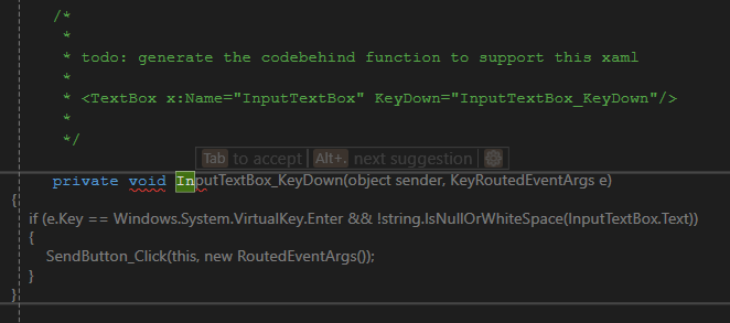 GitHub Copilot のコード補完機能（コンテキスト拡張）を示すスクリーンショット。