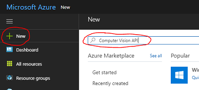 Azureで新しいリソースを作成する方法を示すスクリーンショット。