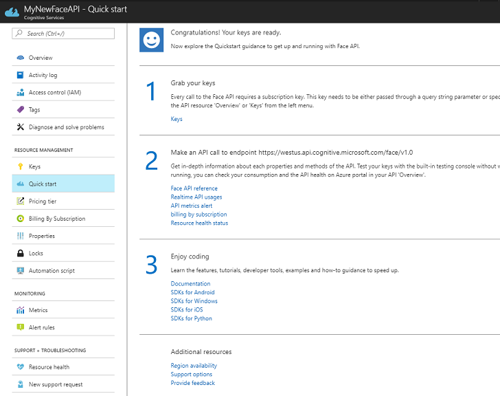 顔 api キーにアクセスする