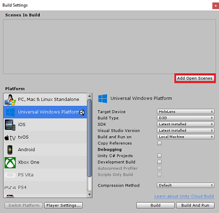 [開いているシーンの追加] ボタン