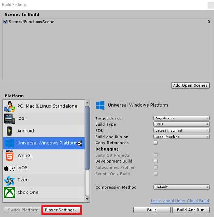 既定のビルド設定のままにする