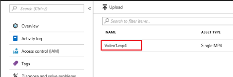 [資産] ページのスクリーンショット。ビデオ 1 ドット M P 4 が強調表示されています。