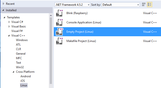 Screenshot of the templates for new projects.