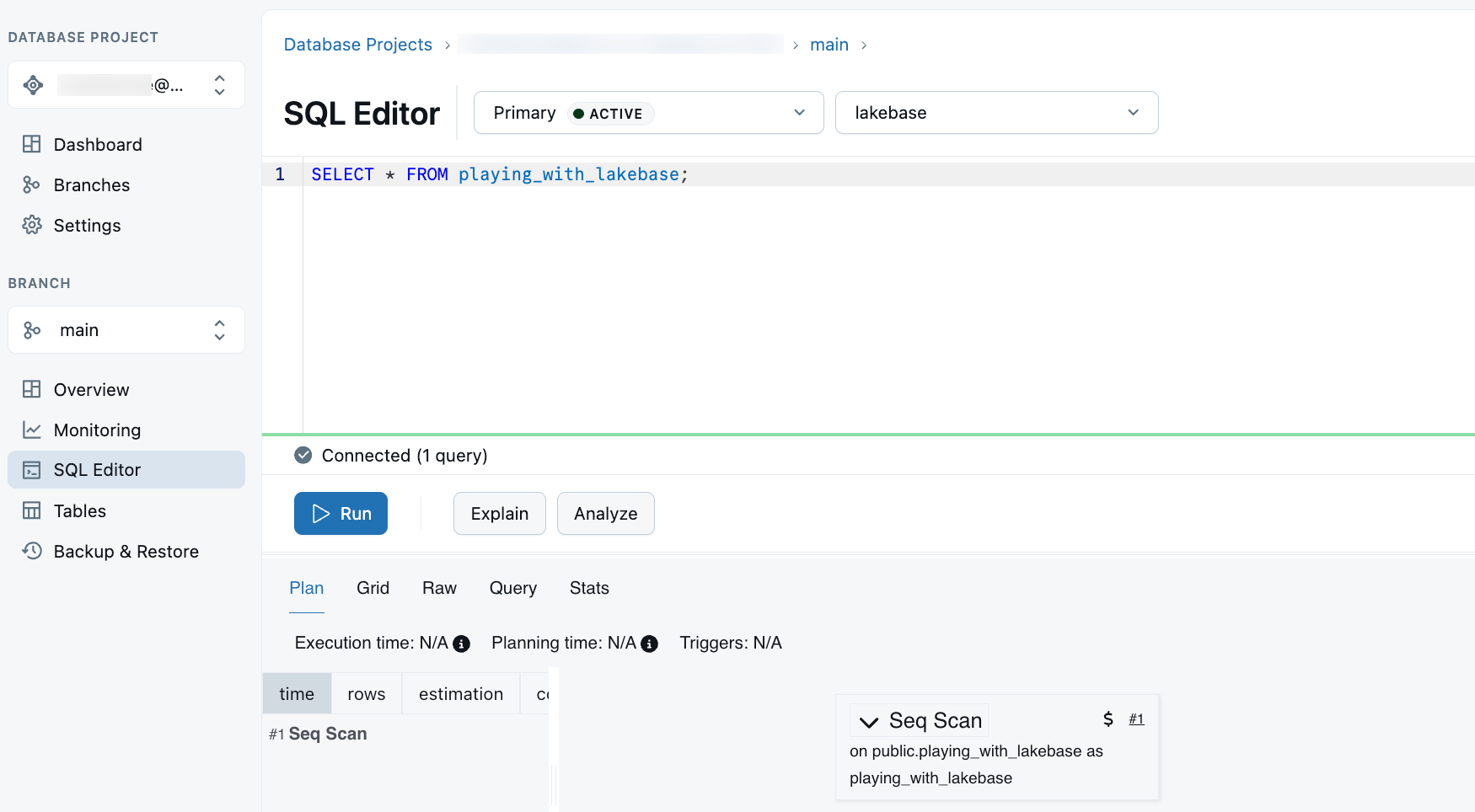 Lakebase SQL Editor Explain and Analyze