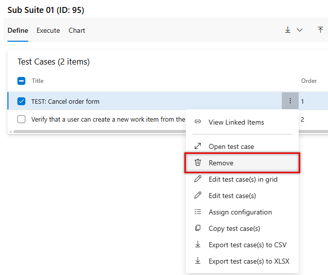 Screenshot showing removed test case.