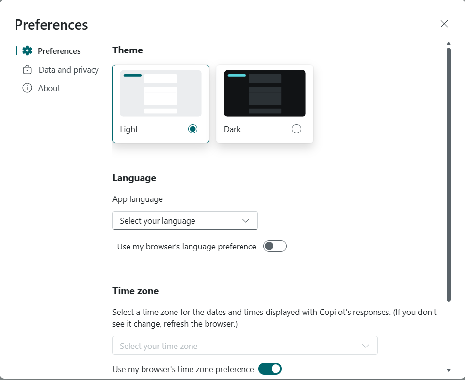 Screenshot of language selection.