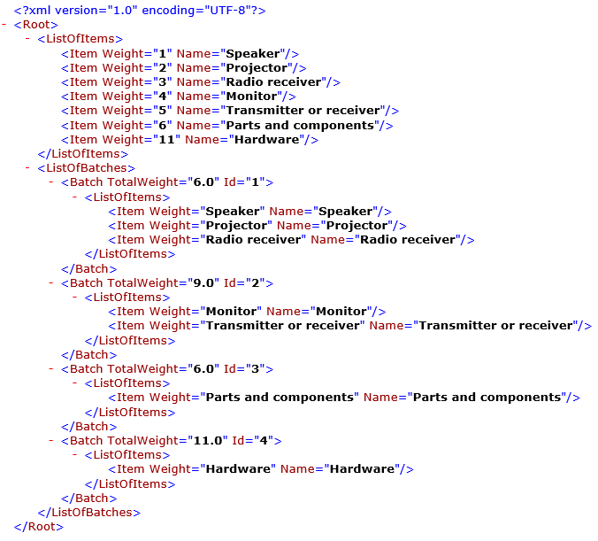Utdata for det justerte formatet
