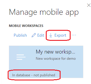 Screenshot of exporting a workspace.