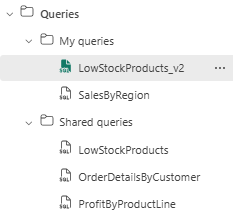Skjermbilde fra Fabric-portalen i Spørringer-mappen.