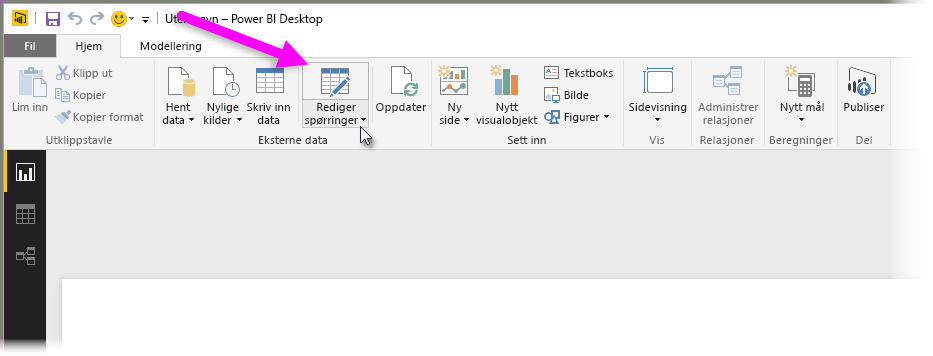 Skjermbilde av Power Query Editor i Power BI Desktop, som viser Transform-datavalget.