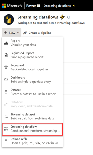 Skjermbilde som viser nye menyalternativer med strømming av dataflyt uthevet.