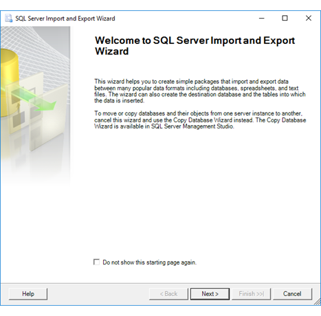 Welcome page of the Import and Export Wizard Welcome page of the Import and Export Wizard