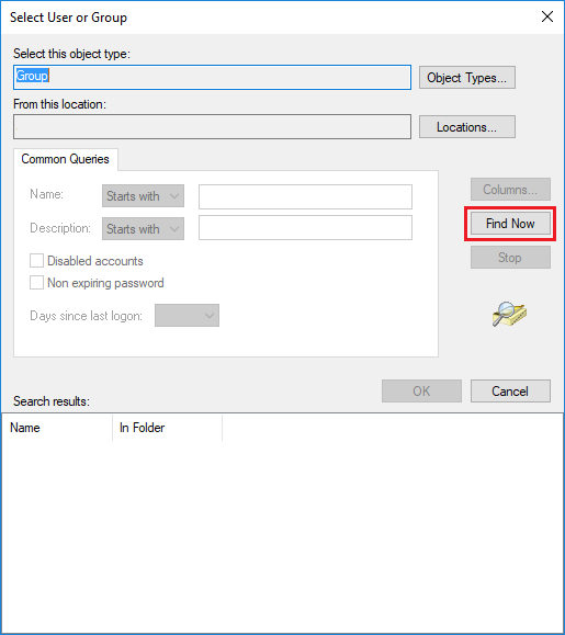 Click Find Now to get list of groups Click Find Now to get list of groups