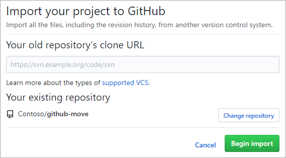 Skjermbilde av GitHub Migrator-verktøyet.