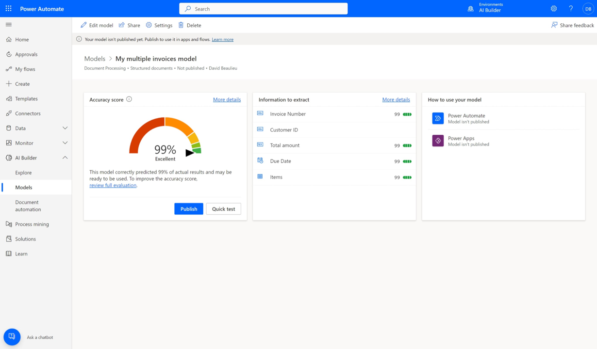 Screenshot of your newly trained model details page.