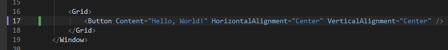 Screenshot&nbsp;showing 'Button' highlighted in the XAML editor.