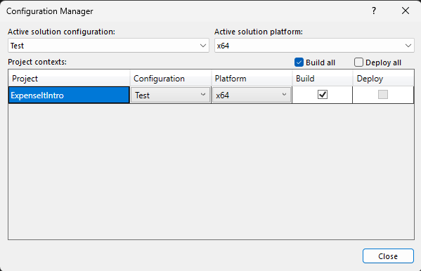 Screenshot of Configuration Manager with Test configuration.