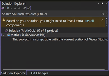 Screenshot of Solution Explorer suggesting additional components.
