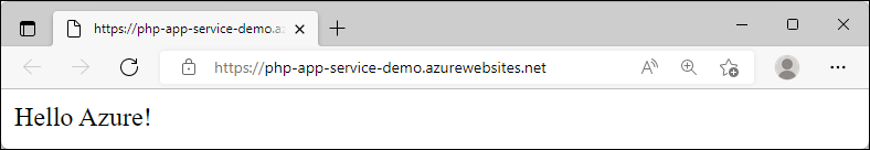 Schermafbeelding van de bijgewerkte voorbeeld-app die wordt uitgevoerd in Azure, met Hello Azure.