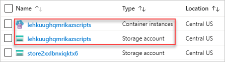 Schermopname van de resourcenamen van het Resource Manager-sjabloon-implementatiescript.
