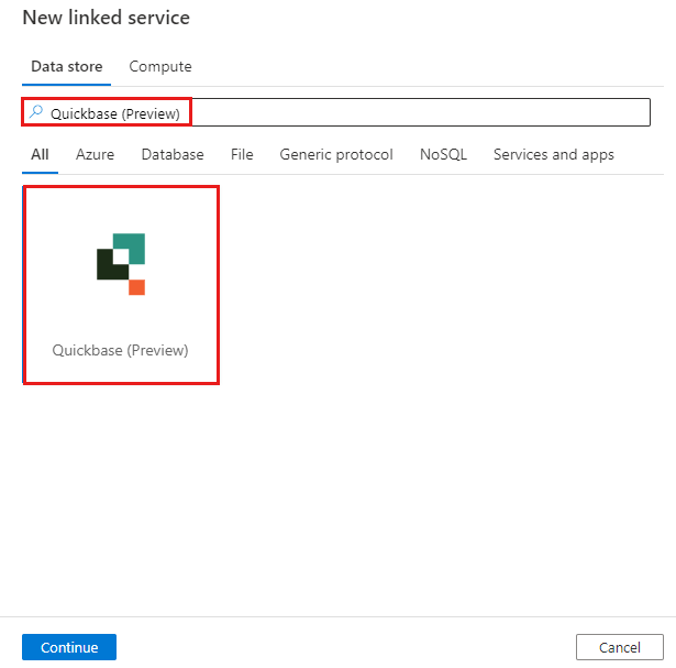 Schermopname van het selecteren van quickbase-connector.