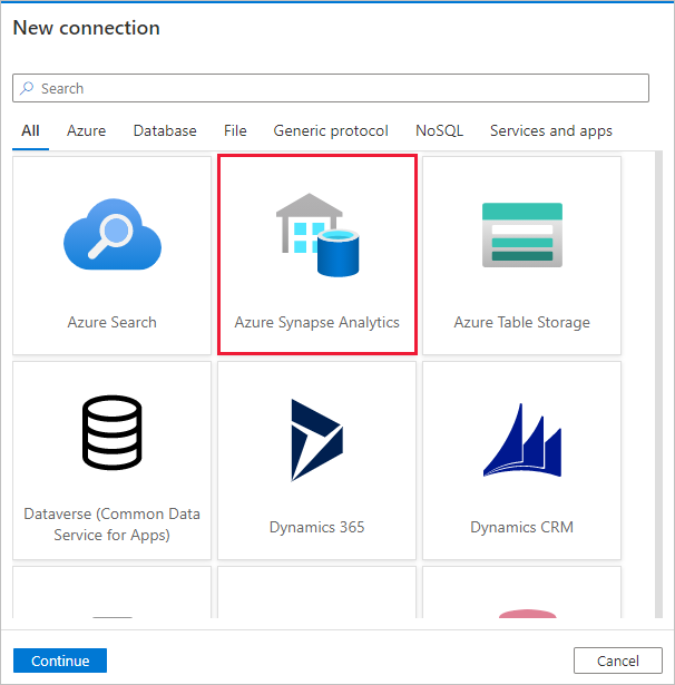 Kies Azure Synapse Analytics