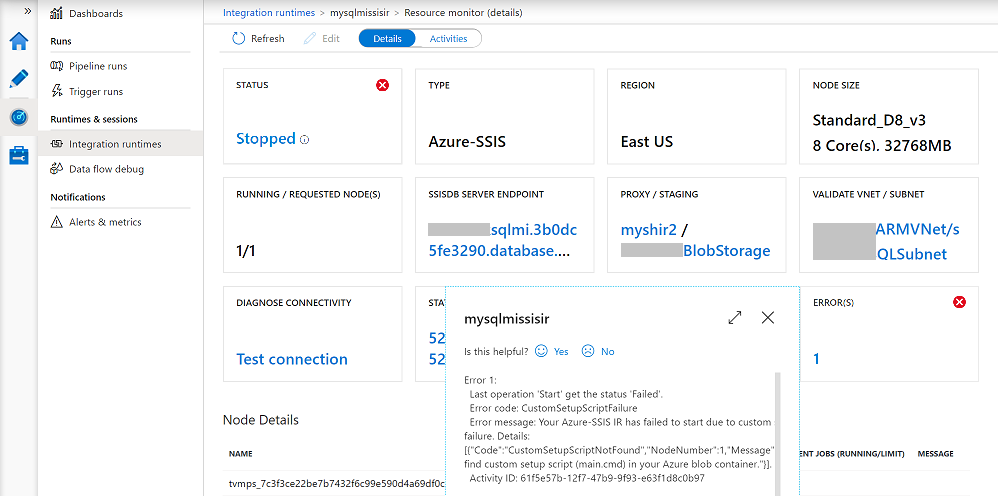 Uw Azure-SSIS IR controleren - FOUT tegel
