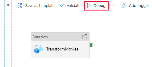 Schermopname van het pipeline-canvas met debuggen gemarkeerd.