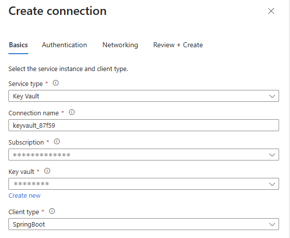 Schermopname van Azure Portal, vul basisgegevens in om een verbinding te maken.