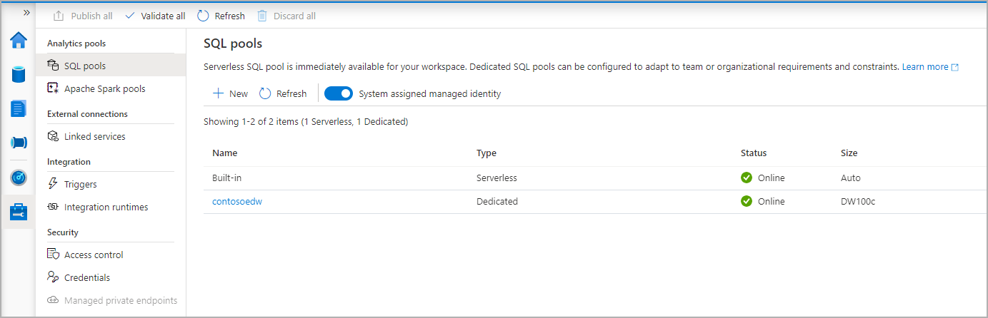 SQL-pool creatieproces - resourcevoorziening.