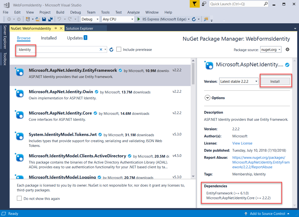 Afbeelding die illustreert hoe u NuGet-pakketten kunt beheren