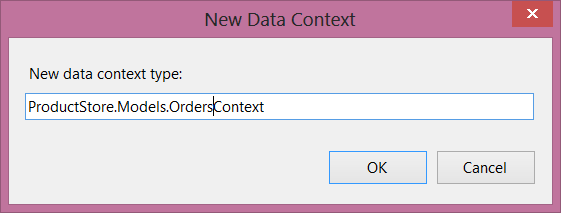 Schermopname van het dialoogvenster nieuwe gegevenscontext. In een tekstvak ziet u de naam van de nieuwe gegevenscontext die is getypt.