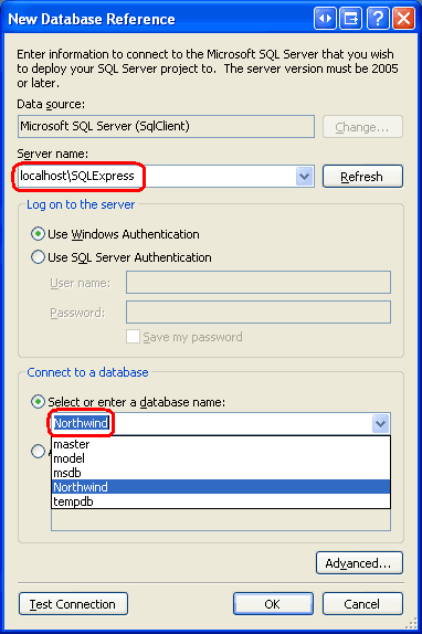 Het SQL Server-project koppelen aan de Northwind-database