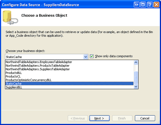 De ObjectDataSource configureren voor het gebruik van de StaticCache-klasse