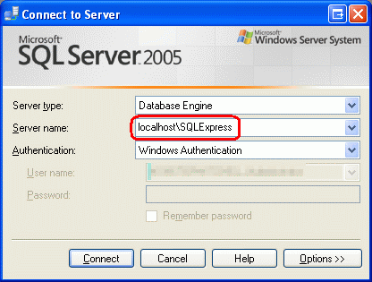 Koppelen aan de localhost\SQLExpress Server