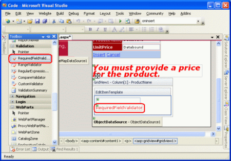 Een RequiredFieldValidator toevoegen aan productnaam EditItemTemplate