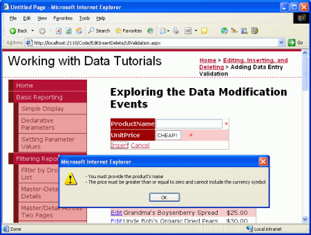Validatielogica is toegevoegd aan de invoeginterface van DetailsView