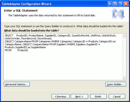 Dezelfde SQL-query gebruiken uit de Products TableAdapter in de oorspronkelijke DAL