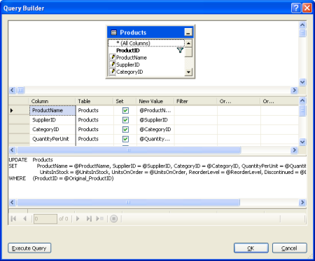 De instructies INSERT, UPDATE en DELETE configureren in de opbouwfunctie voor query's