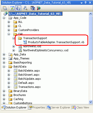 Voeg een map met de naam TransactionSupport en een klassebestand toe met de naam ProductsTableAdapter.TransactionSupport.vb