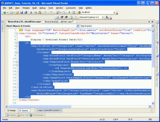 Kopieer en plak de declaratieve syntaxis van DisplayOrDownload.aspx in UploadInDetailsView.aspx
