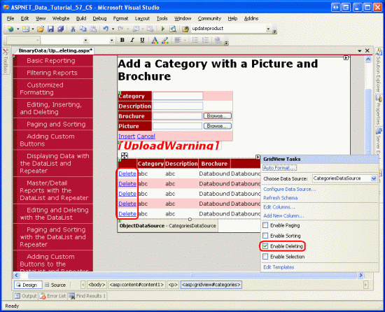 Ondersteuning inschakelen voor verwijderen in GridView