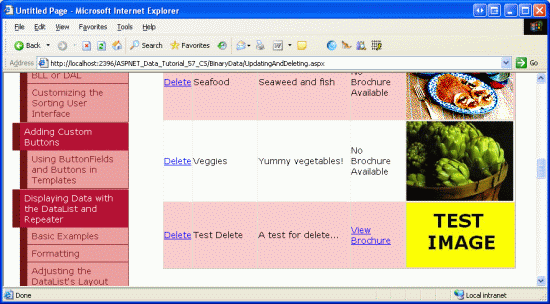 Nadat u de testcategorie hebt ingevoegd, wordt deze weergegeven in de GridView