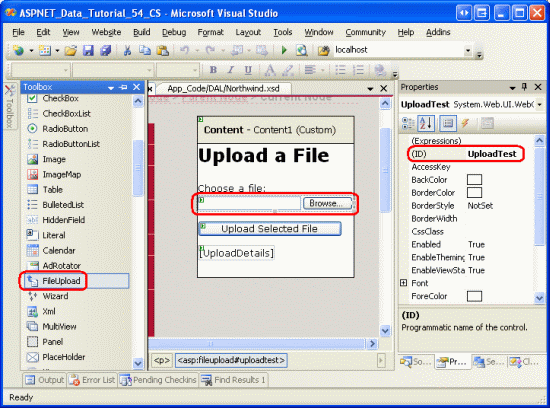 Een FileUpload-besturingselement toevoegen aan de pagina ASP.NET
