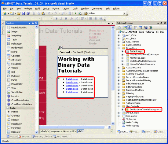Voeg de SectionLevelTutorialListing.ascx User Control toe aan Default.aspx