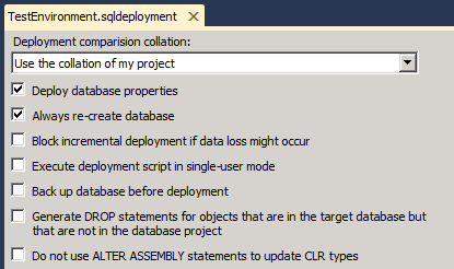 Stel op de pagina Bestandsnaam .sqldeployment de implementatie-eigenschappen in op basis van de vereisten van uw doelomgeving en sla het bestand vervolgens op.