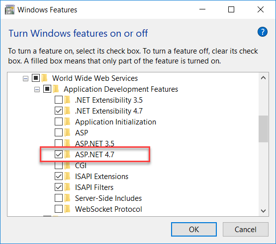 Selecteer ASP.NET 4.7