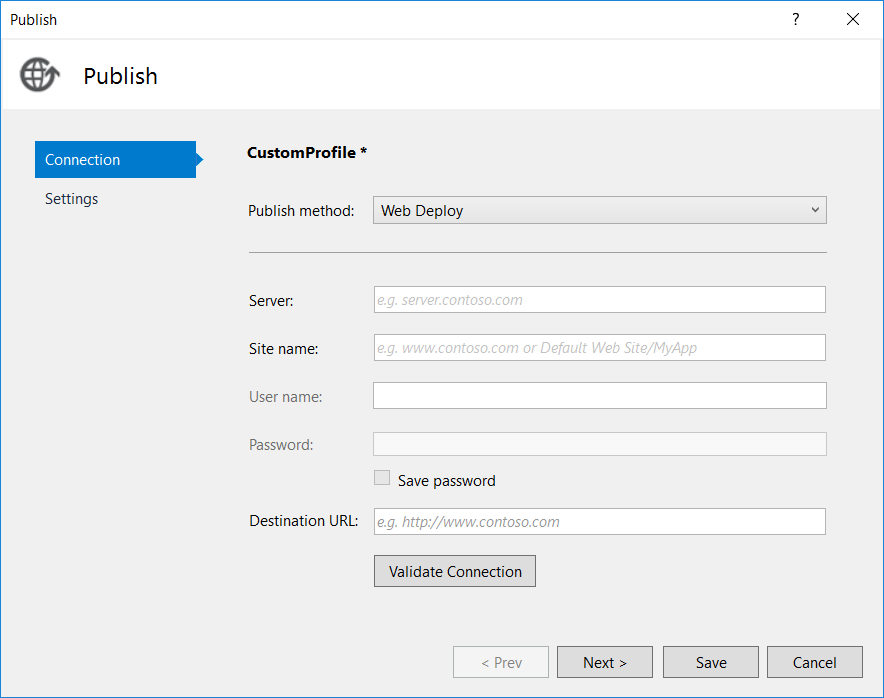 Tabblad Profiel van webwizard publiceren