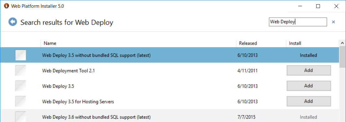 Web deploy installeren met WPI