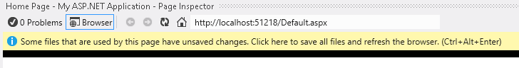 Schermopname van de browser Paginacontrole met de balk onder de adresbalk die wordt gebruikt om de wijzigingen op te slaan en de pagina opnieuw te laden.
